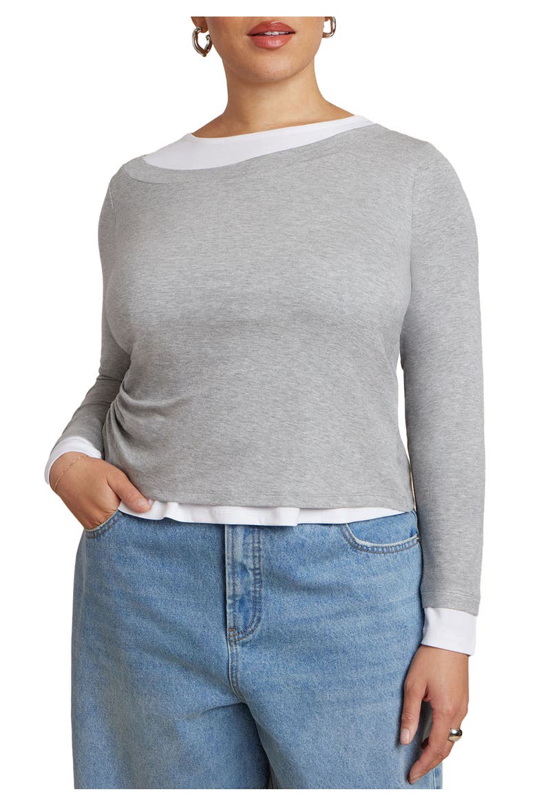 Layered Long Sleeve Top, Main, color, HEATHER GREY AND WHITE