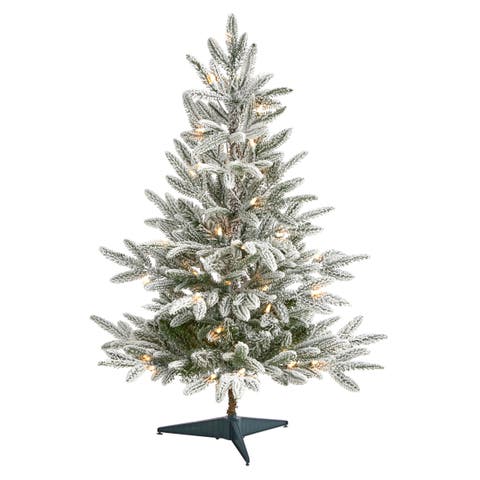 3-ft Flocked Manchester Spruce Artificial Christmas Tree with 50 Lights and 133 Bendable Branches