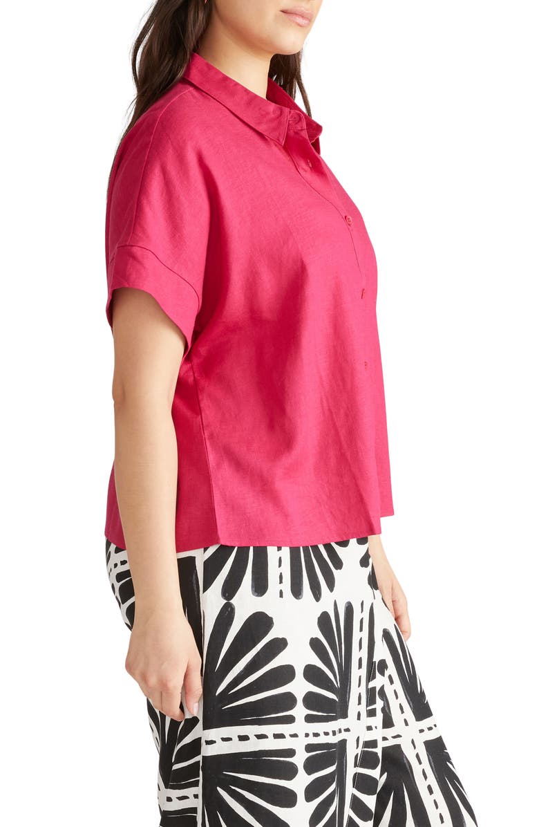 Universal Standard Boxy Linen Blend Shirt, Alternate, color, Cerise