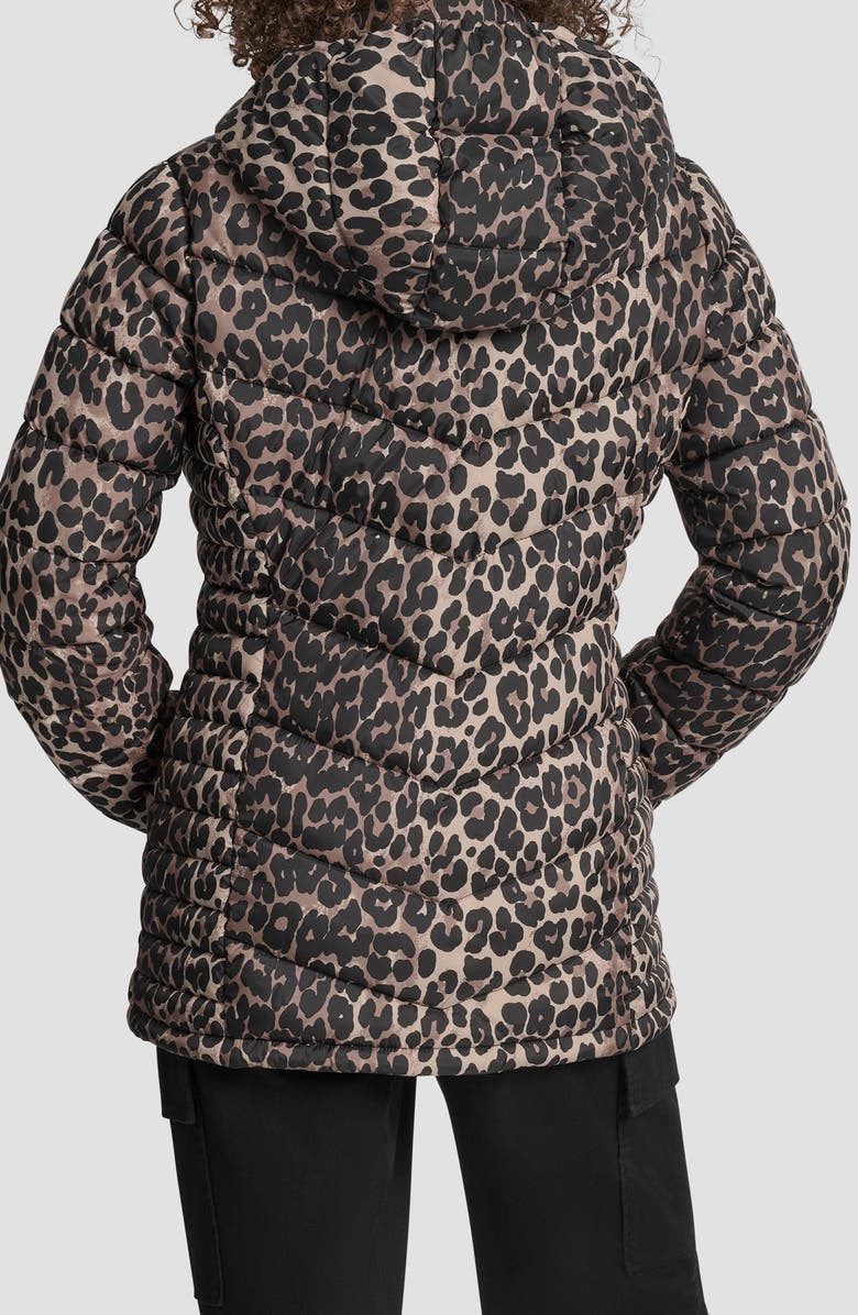 DKNY Cire Packable Hooded Puffer Jacket, Alternate, color, Leopard