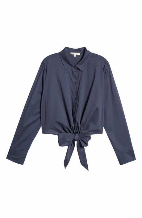 WAYF Amelie Tie Waist Cotton Button-Up Shirt