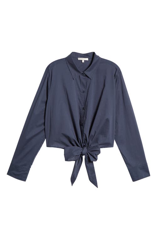 Wayf Amelie Tie Waist Cotton Button-up Shirt In Stone Blue