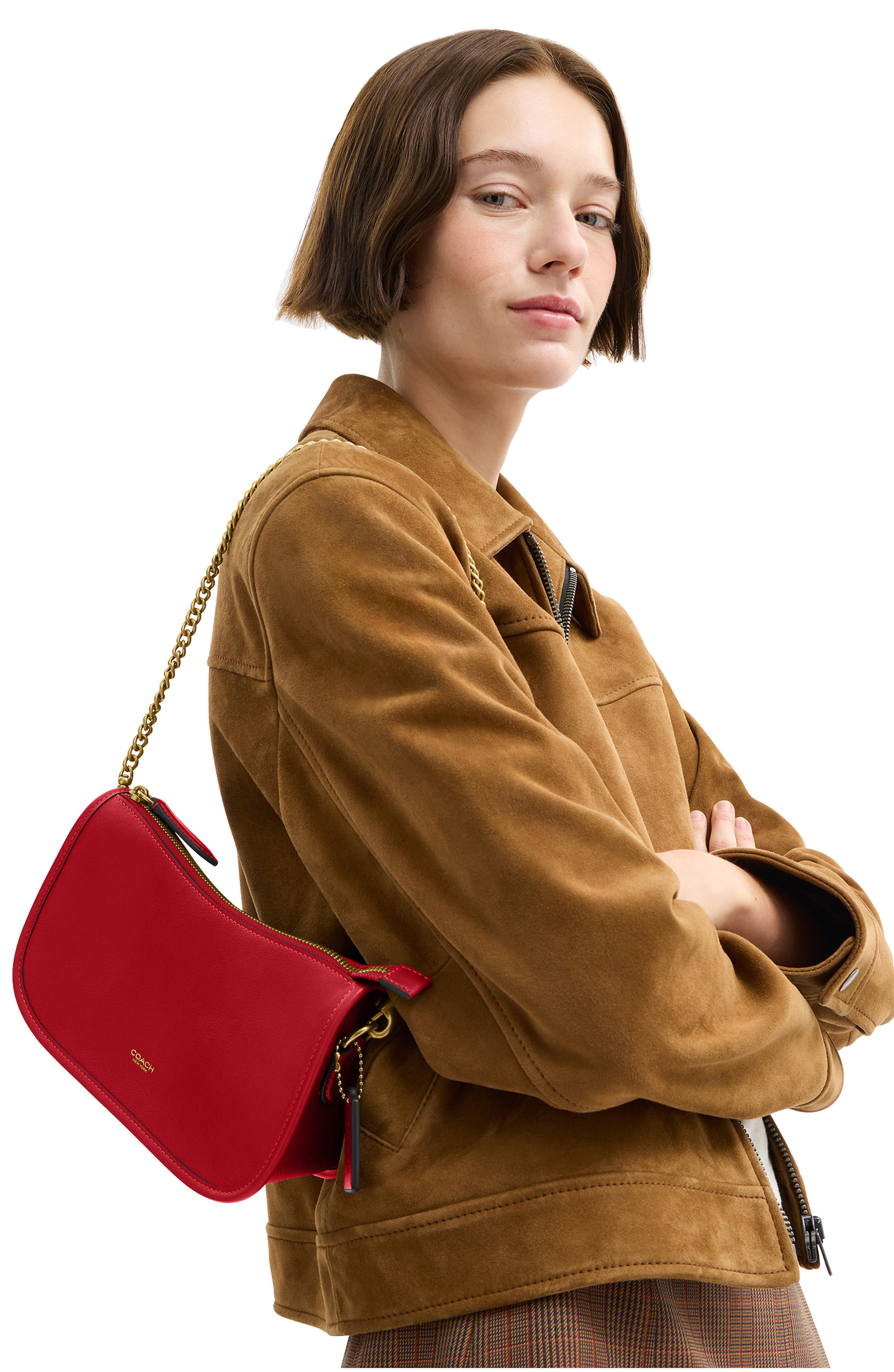Waverly Natural Grain Leather Shoulder Bag, Alternate, color, SCARLET