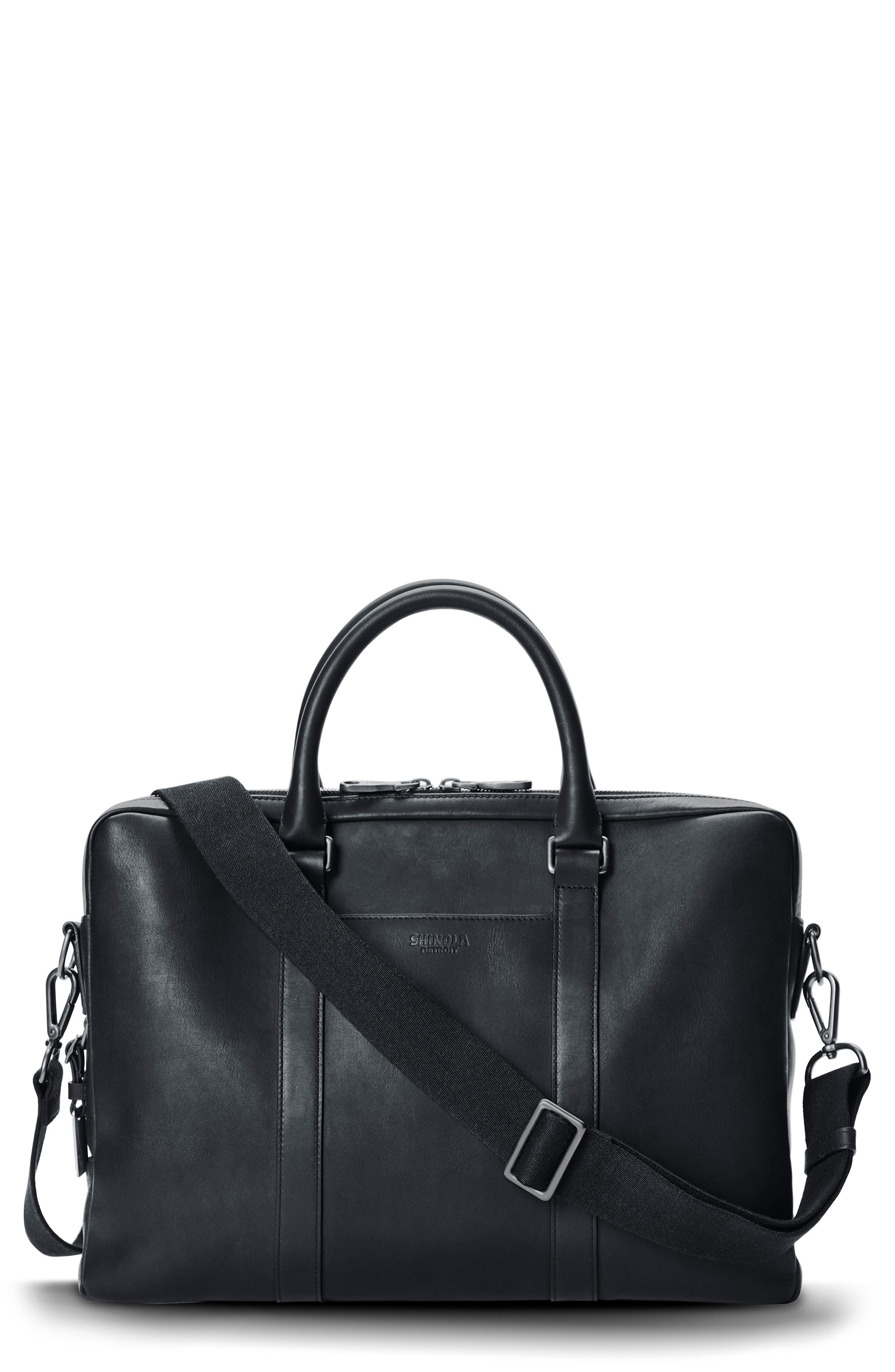 Shinola Navigator Leather Computer Briefcase, Main, color, Black