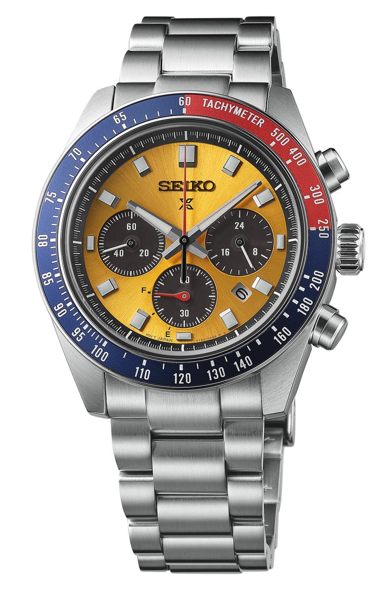 SEIKO WATCHES Prospex Speedtimer Solar Chronograph Bracelet Watch, 41.4mm, Main, color, Yellow
