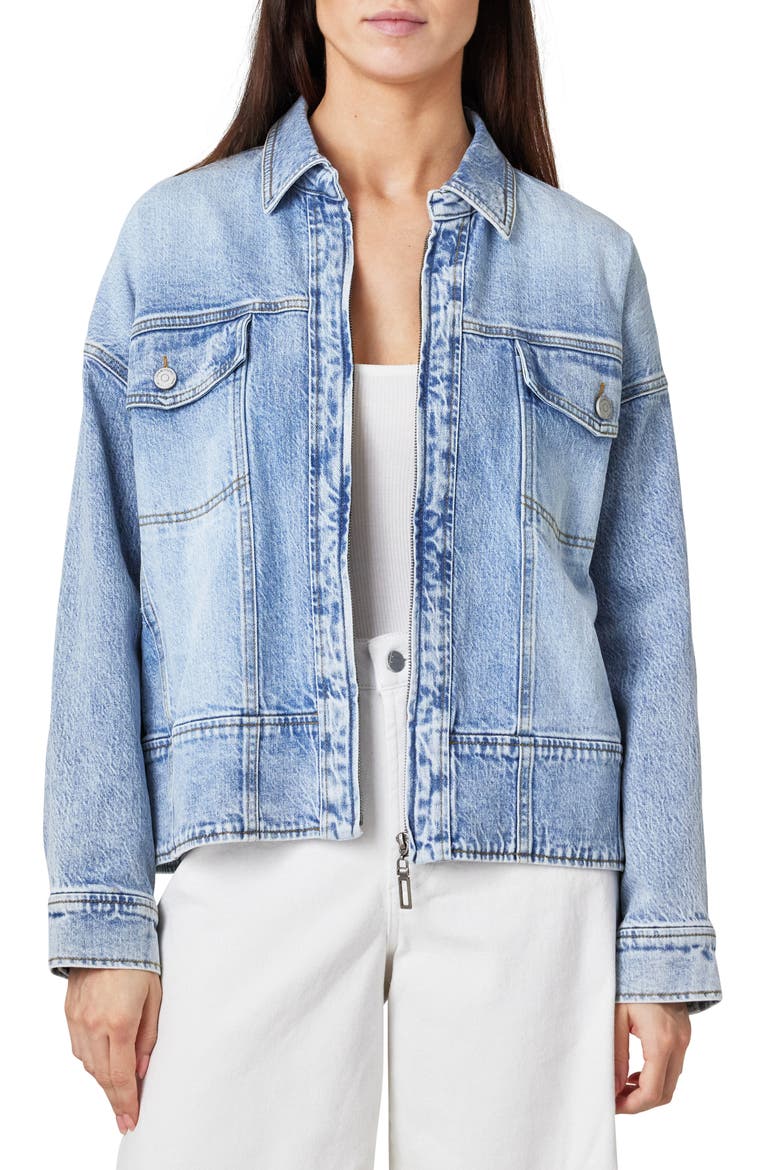 Zip Oversize Denim Trucker Jacket, Main, color, PACIFIC