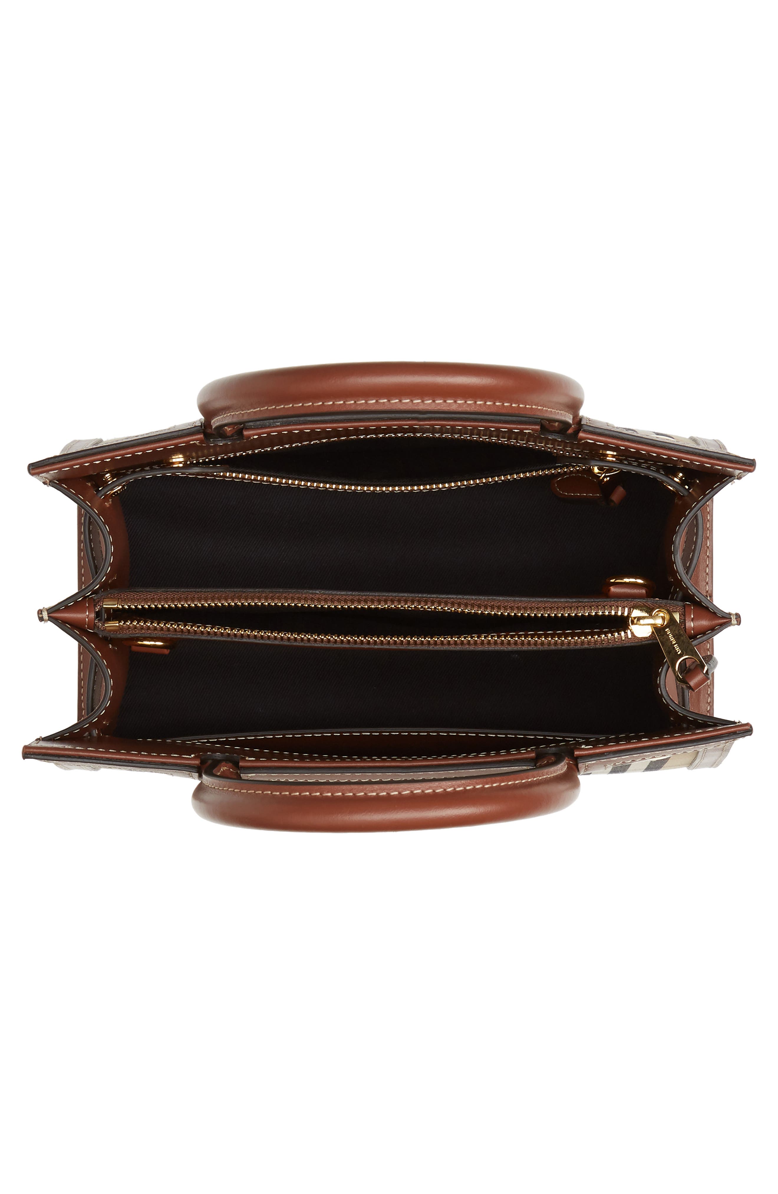 Burberry Mini Title Vintage Check Double Handle Leather & Canvas Bag, Alternate, color, 