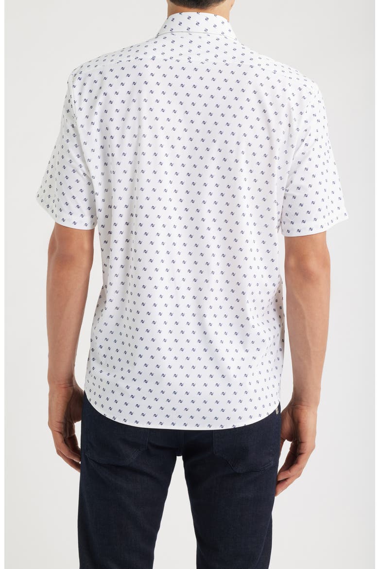 Liam Geo Print Short Sleeve Stretch Nylon Button-Up Shirt, Alternate, color, OPEN WHITE