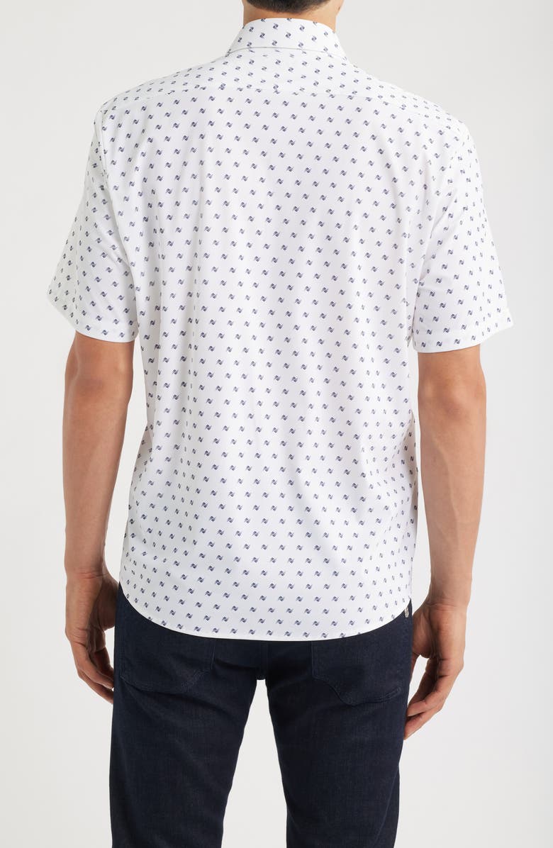 BOSS Liam Geo Print Short Sleeve Stretch Nylon Button-Up Shirt, Alternate, color, Open White