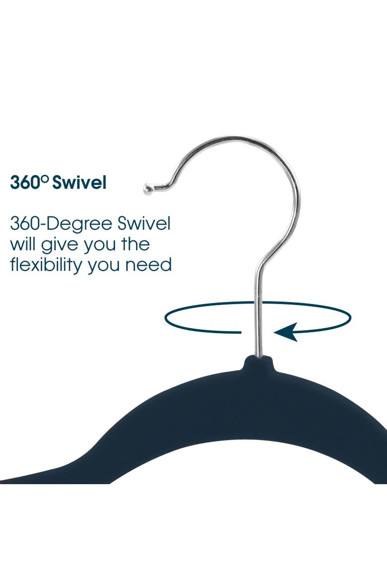 50 Piece Flocked Velvet Clothes Hangers with Stainless Steel Swivel Hooks, Alternate, color, Blue