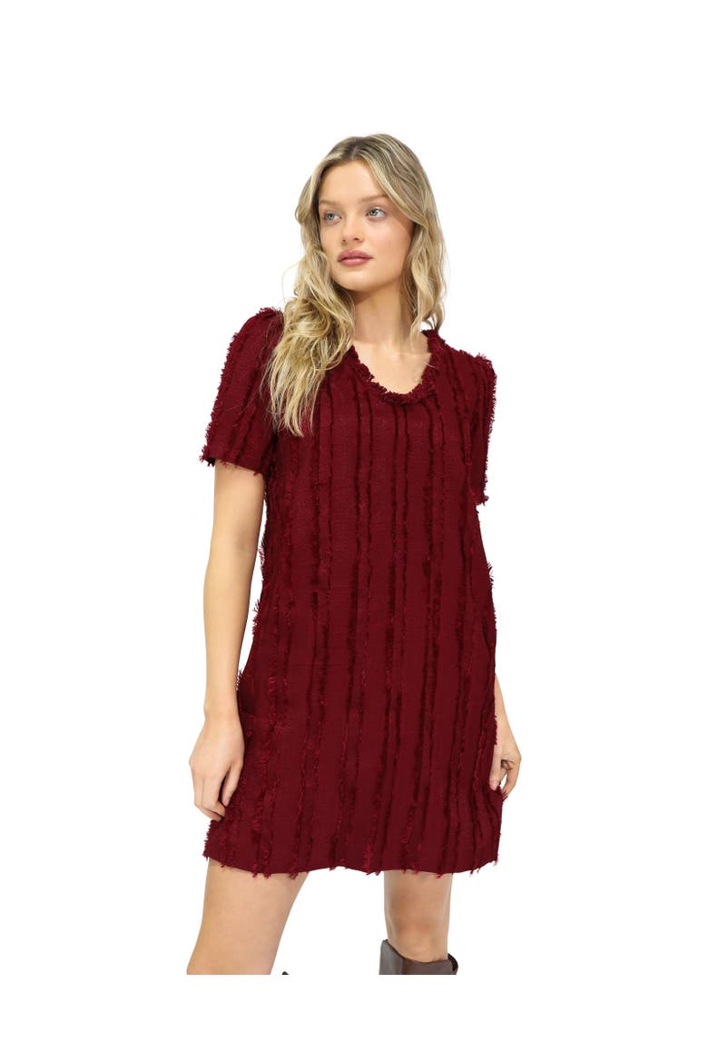 Solana Boho Fringe Shift Mini Dress, Alternate, color, Red Overflow