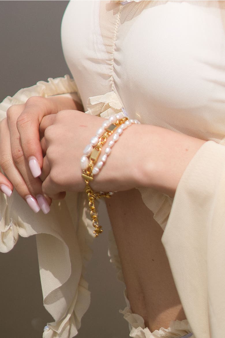 Mia Layered Luxe Freshwater Pearl Bracelet, Alternate, color, Gold