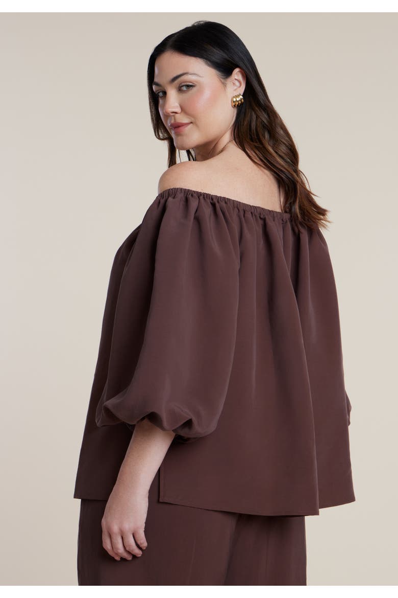 Off The Shoulder Puff Sleeve Top, Alternate, color, HOT FUDGE