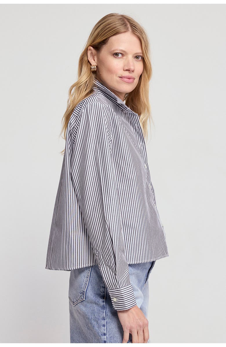 The Shirt by Rochelle Behrens The Long Sleeve Boxy Crop Shirt, Alternate, color, Black/White Stripe
