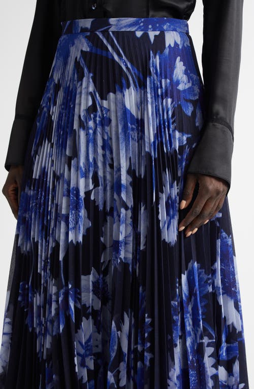 Shop Erdem Floral Pleated Voile Midi Skirt In Floral Indigo