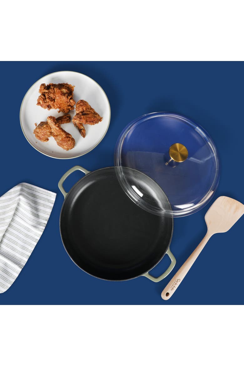 Enameled Cast Iron 7-in-1 Multipurpose Braiser Pan with Borosilicate Glass Lid, Alternate, color, Green