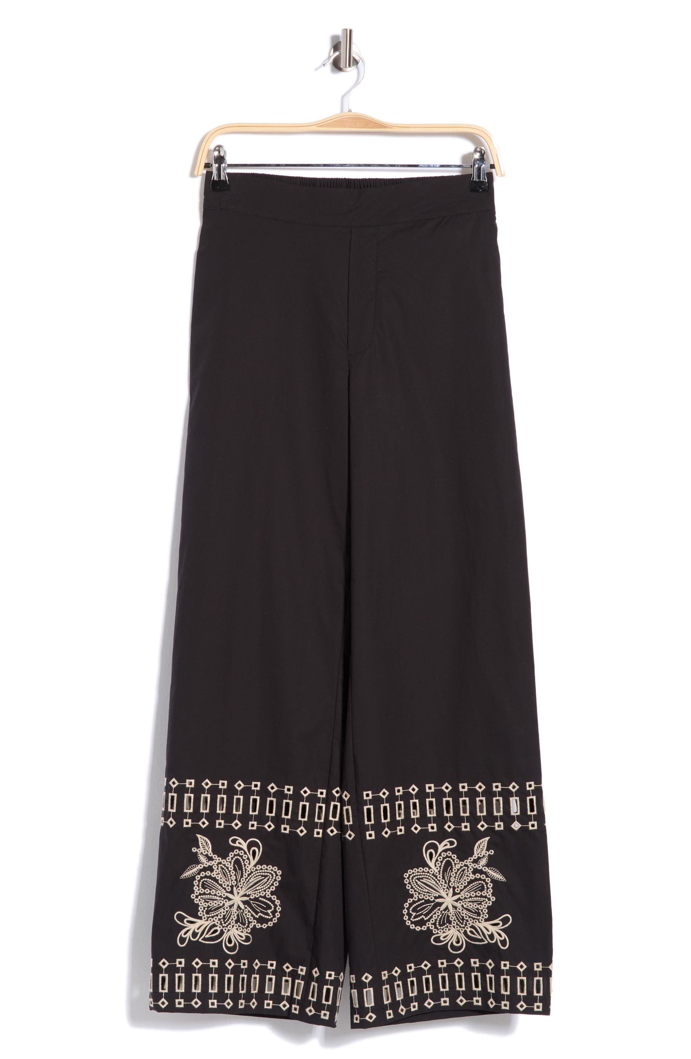 Embroidered Hem Pull-On Pants