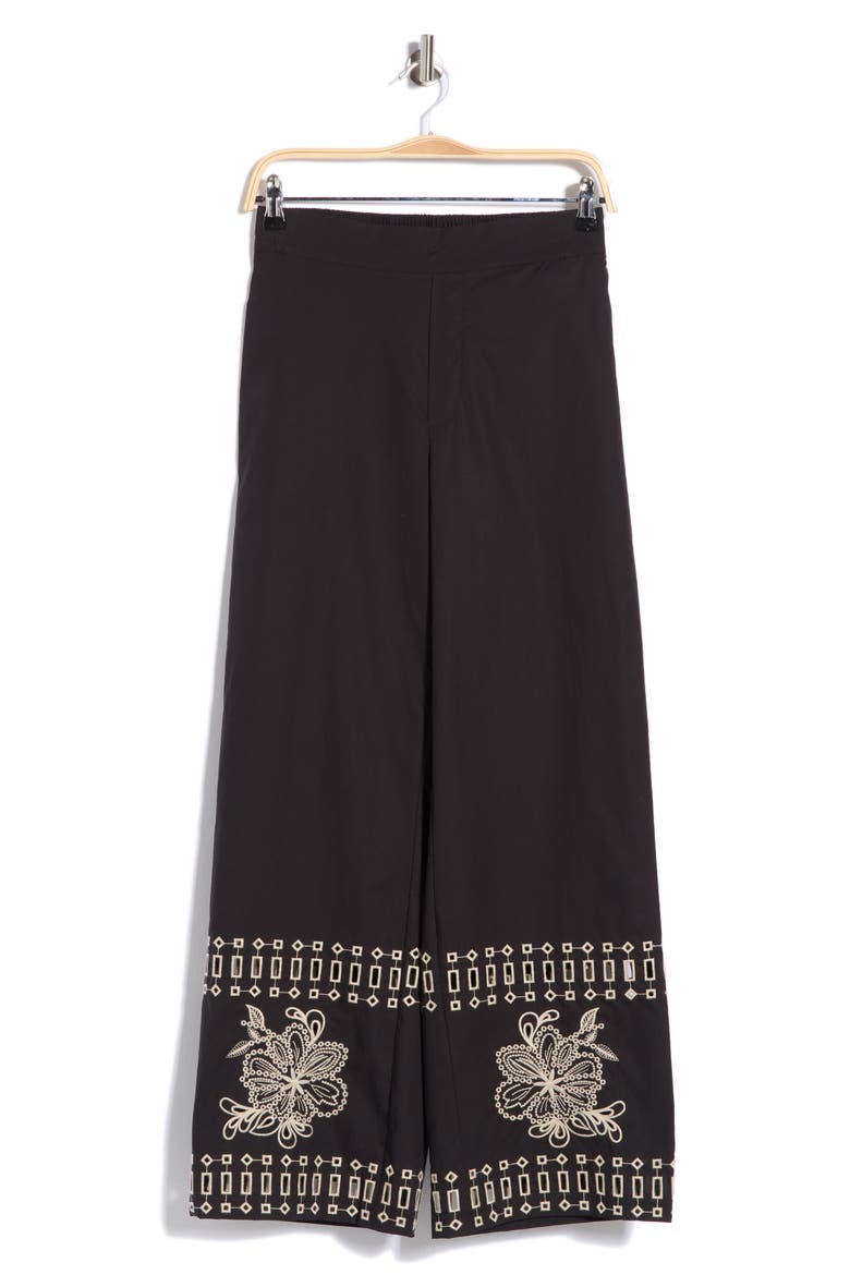 Embroidered Hem Pull-On Pants, Alternate, color, BLACK/ IVORY EMBROIDERY
