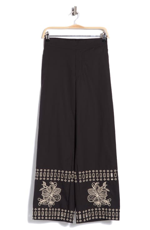 Embroidered Hem Pull-On Pants