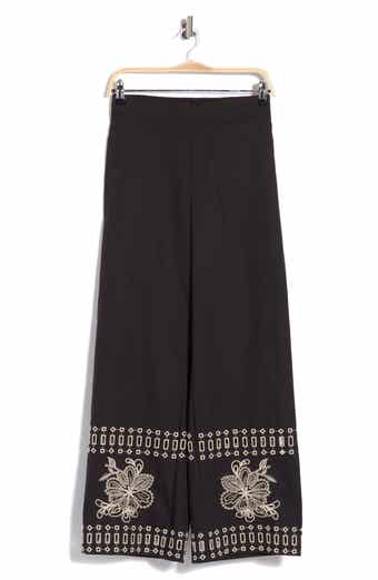 Embroidered Hem Pull-On Pants