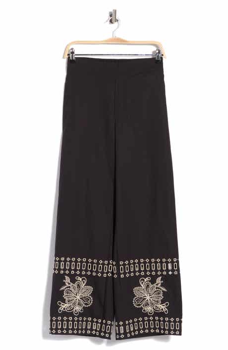 Embroidered Hem Pull-On Pants