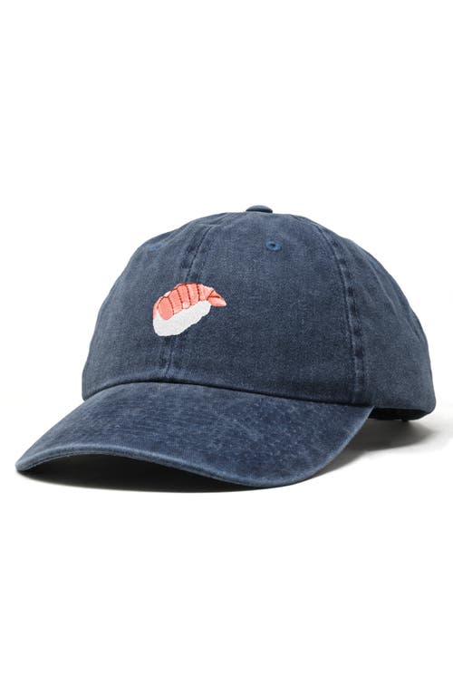 Dalix Shrimp Sushi Embroidered Dad Cap In Washed Navy Blue