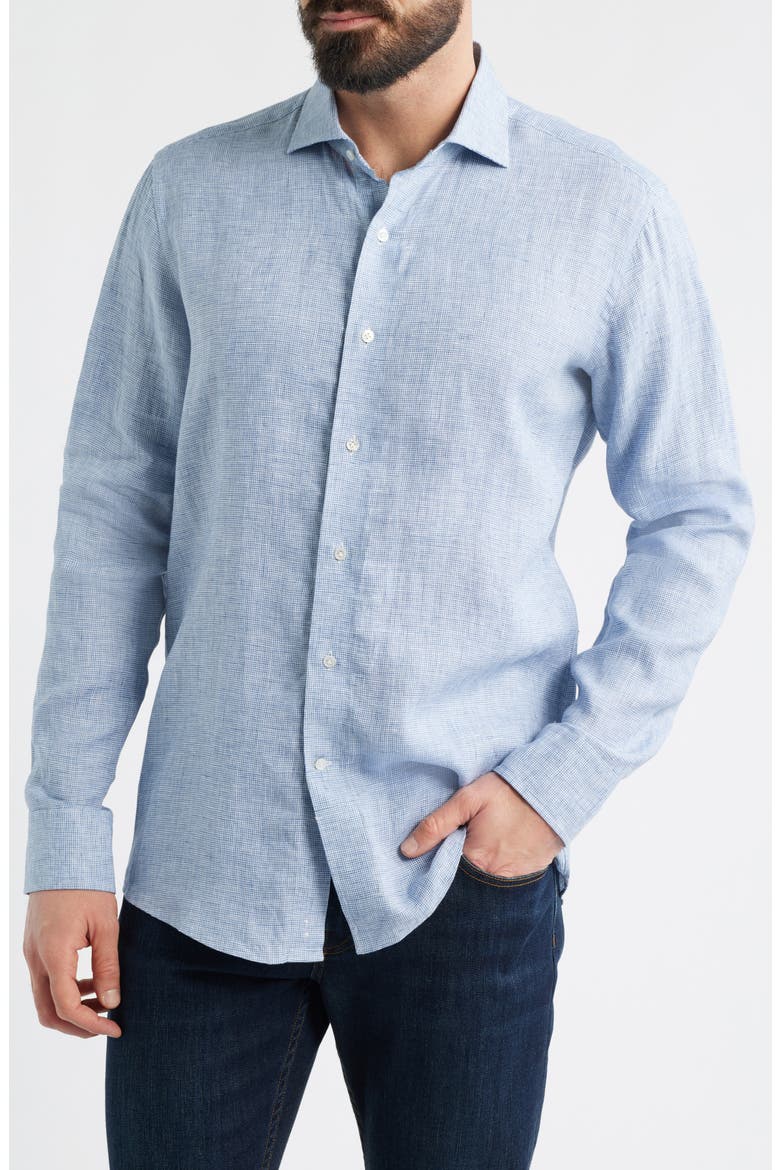 Astino Lino Tailored Fit Linen Button-Up Shirt, Main, color, STORM