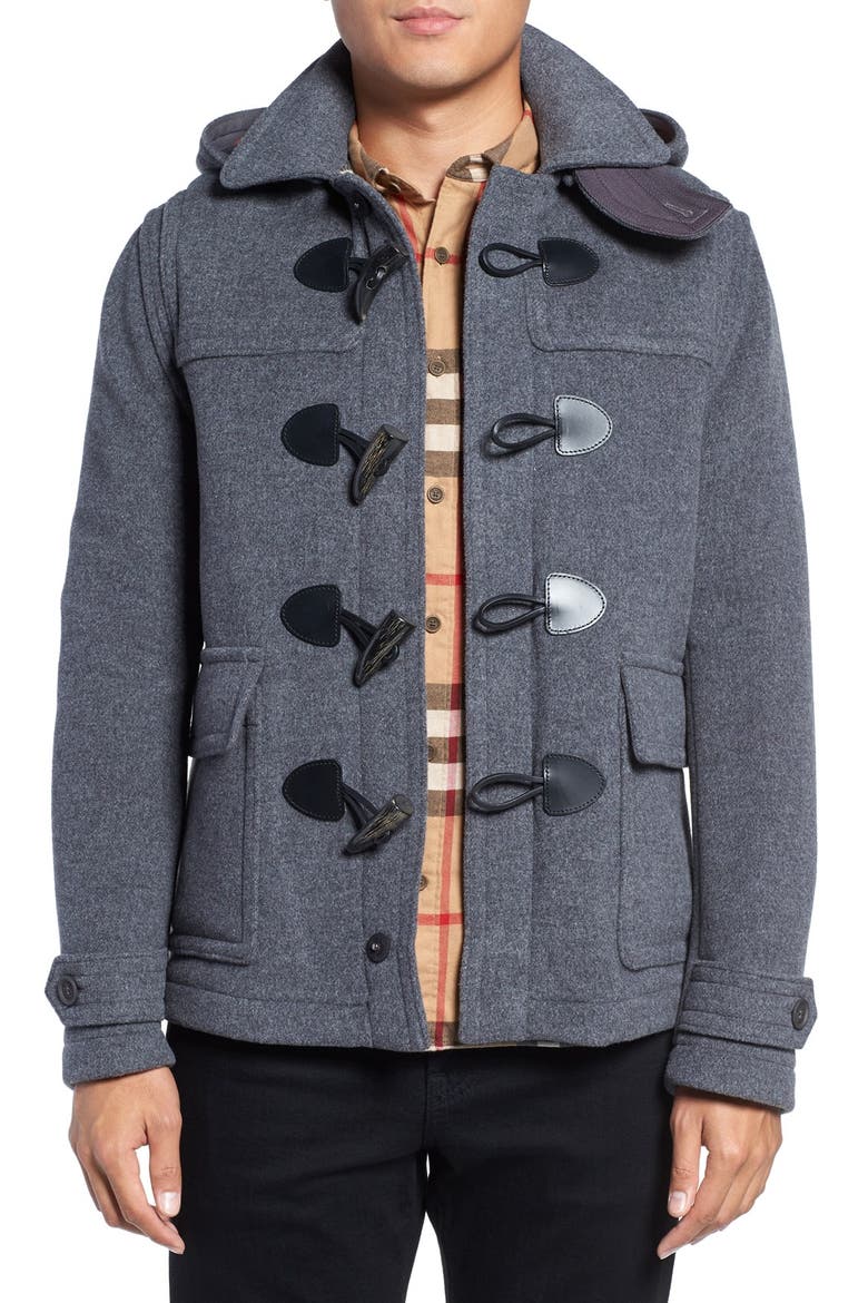 Brit 'Burwood' Duffle Coat, Main, color, MID GREY MELANGE