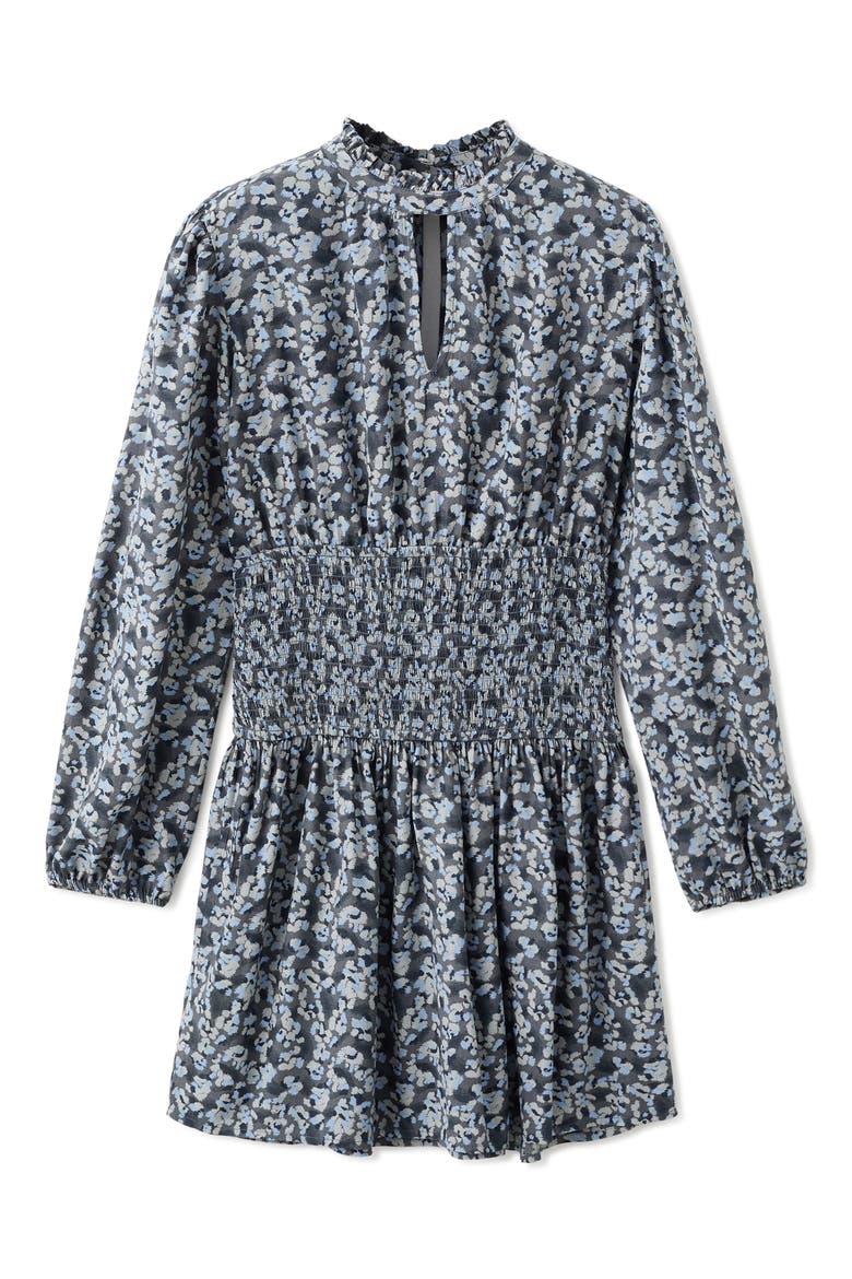 Smocked Print Long Sleeve Dress, Main, color, BLUE MULTI