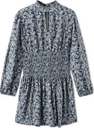 MANGO TEEN Smocked Print Long Sleeve Dress