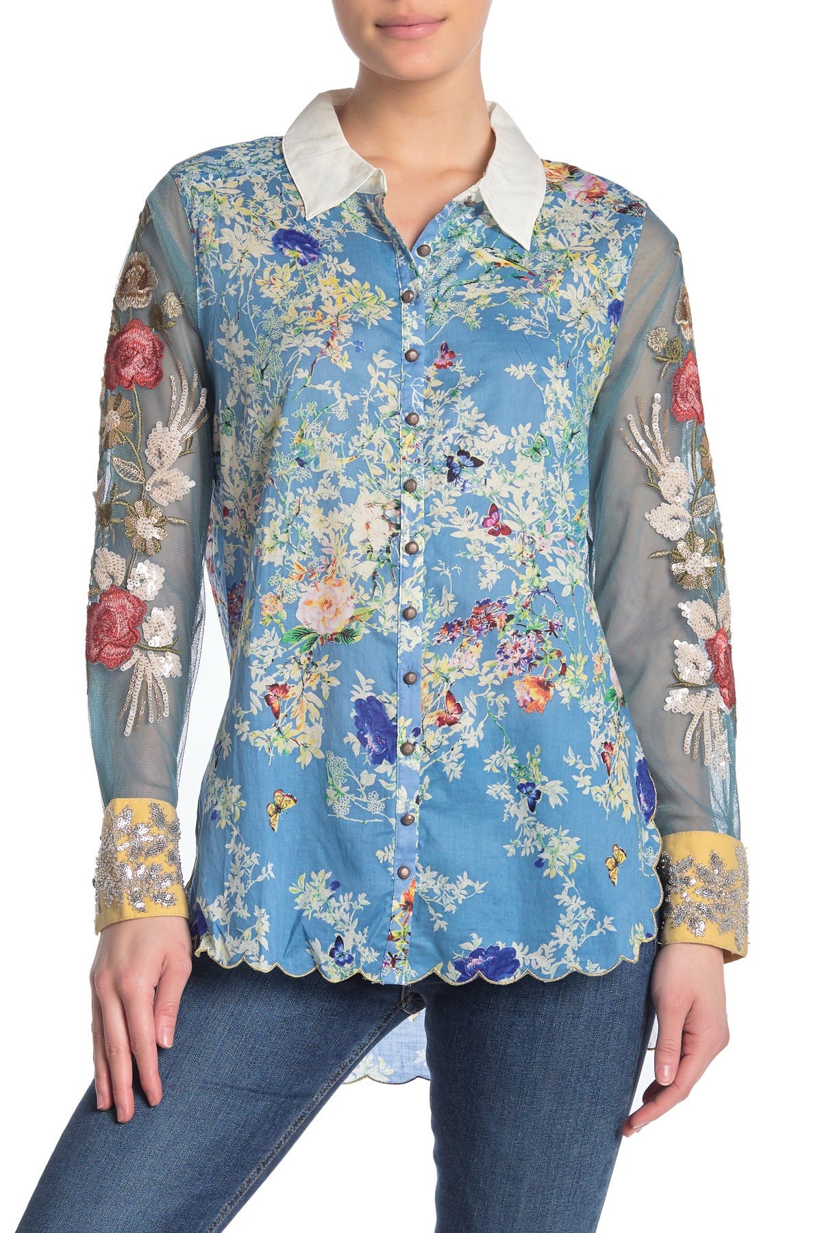 ARATTA Here I Am Embroidered Floral Print Shirt (Women) | Nordstromrack