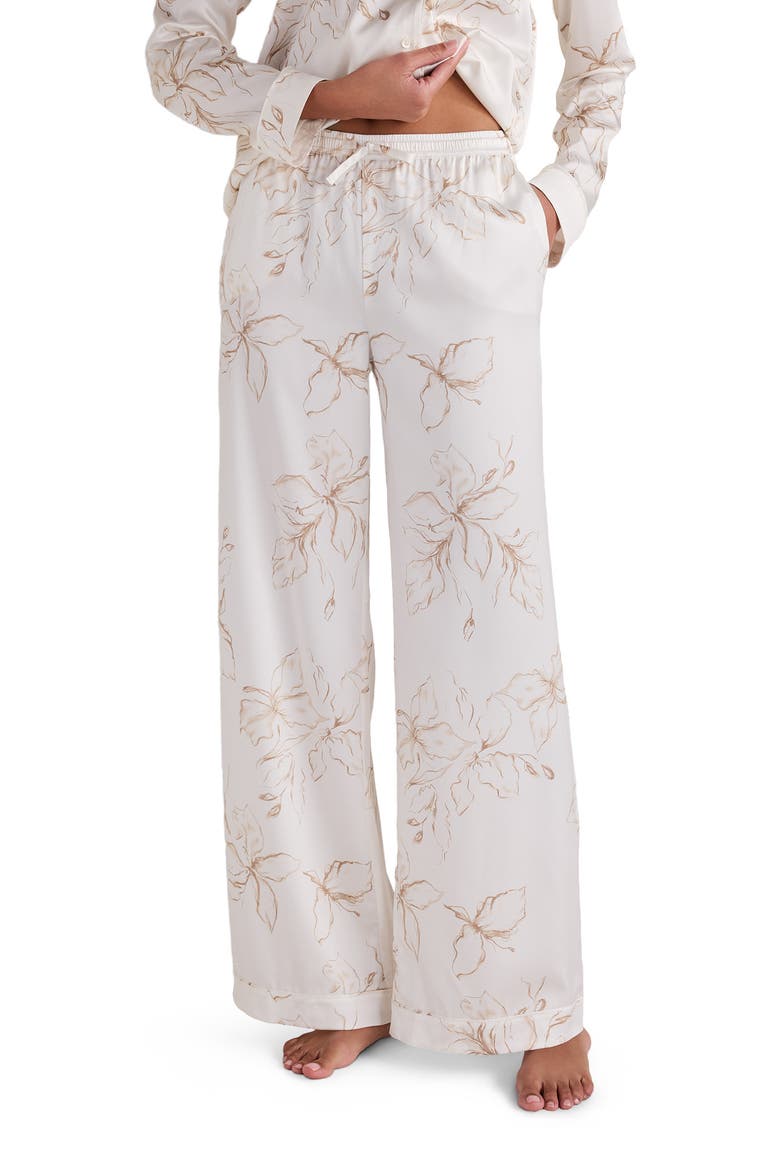 Washable Silk Floral Pajama Pants, Main, color, Charcoal Floral Ivory Multi