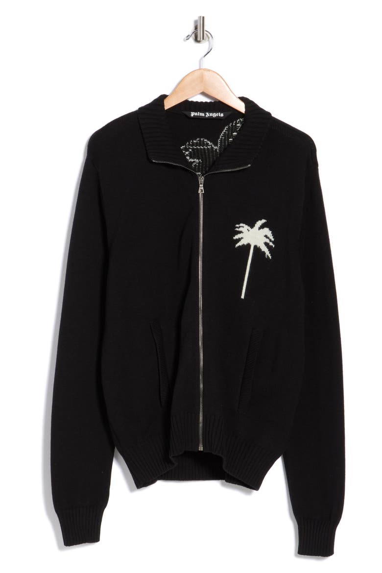 Palm Tree Cotton & Wool Zip Cardigan, Alternate, color, BLACK WHITE