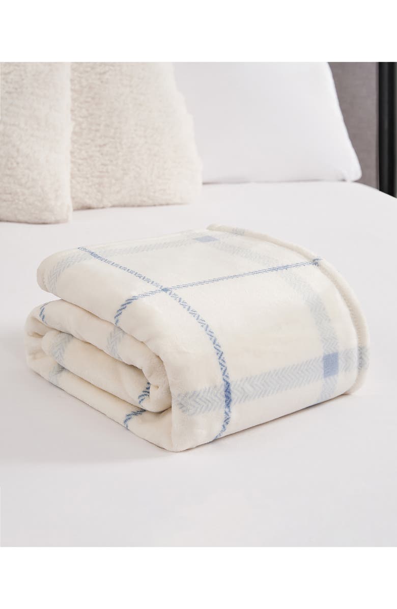 Lucky Brand Cozy Plush Throw Blanket, Alternate, color, Light Blue Check