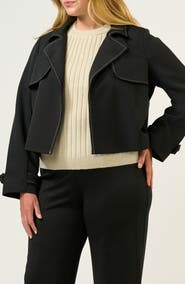 Estelle Jude Contrast Topstitch Detail Crop Trench Jacket