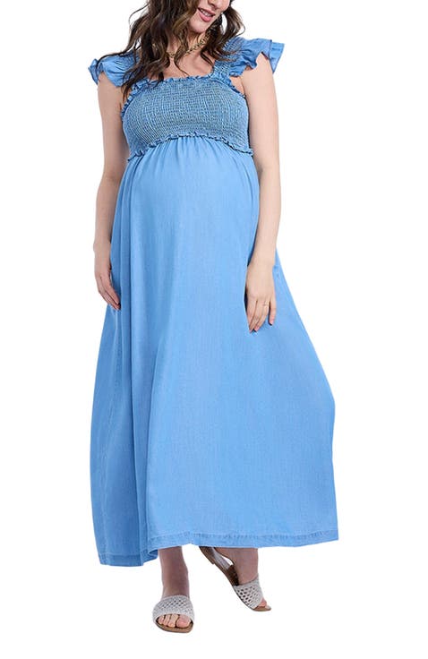 Sleeveless Ruffle Shoulder Smocked Maxi Dress