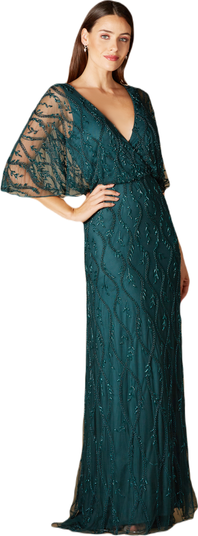 LARA Women's Illusion Cape Sleeve Beaded Gown - Champagne - 16