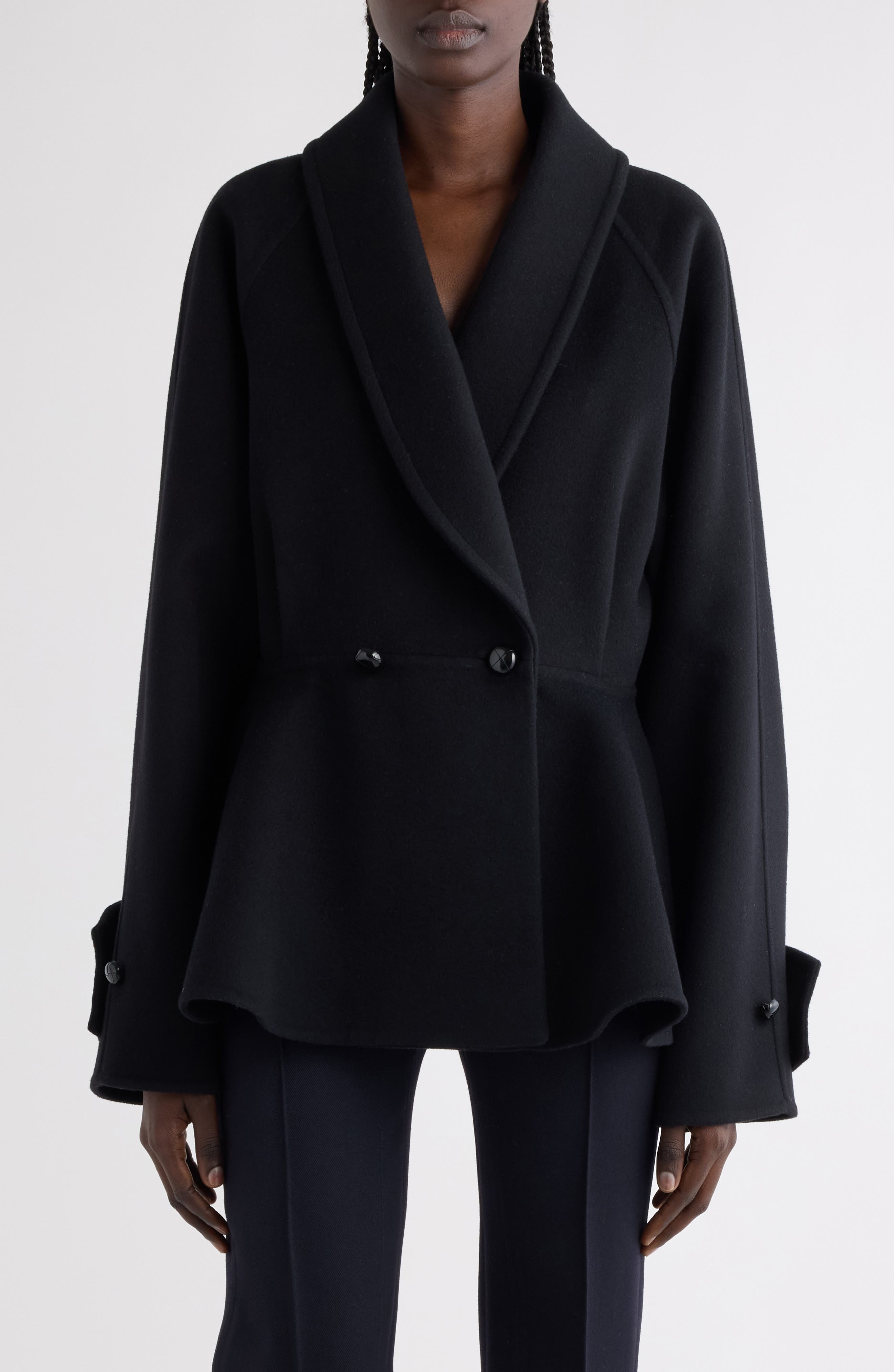 Double Breasted Wool Peplum Jacket
