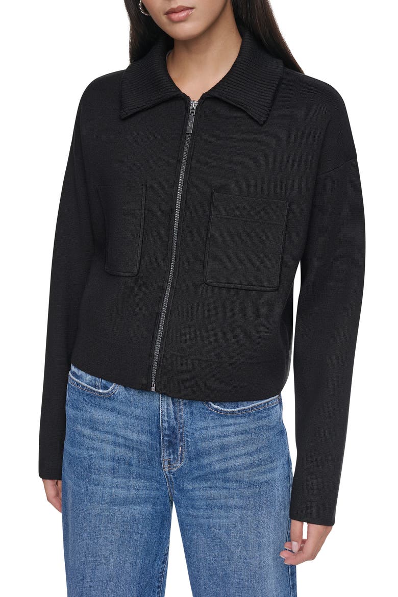 Essentials Zip Up Sweater Jacket, Main, color, BLACK