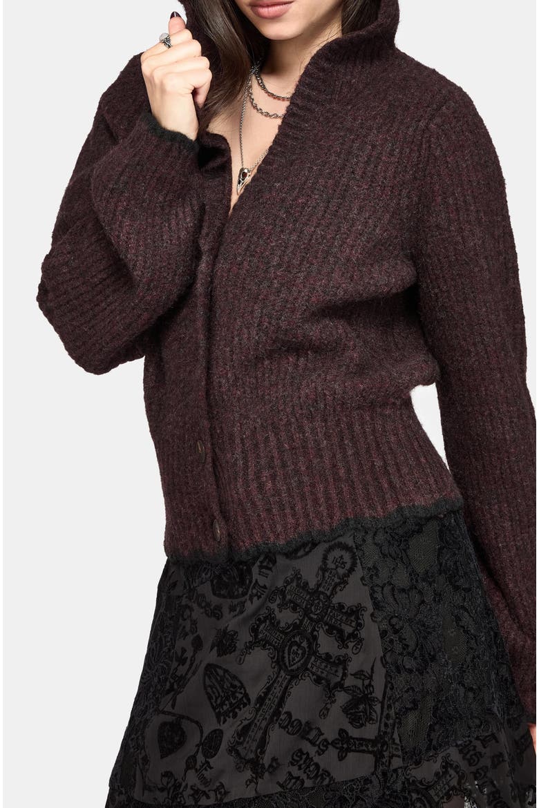 Vallie Hooded Blouson Knit Cardigan, Alternate, color, Burgundy