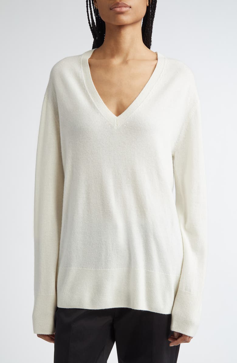 TOTEME Cashmere V-Neck Sweater, Main, color, Ecru