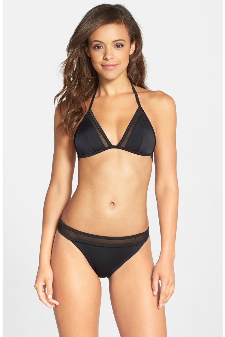 Mesh Inset Triangle Bikini Top, Alternate, color, BLACK