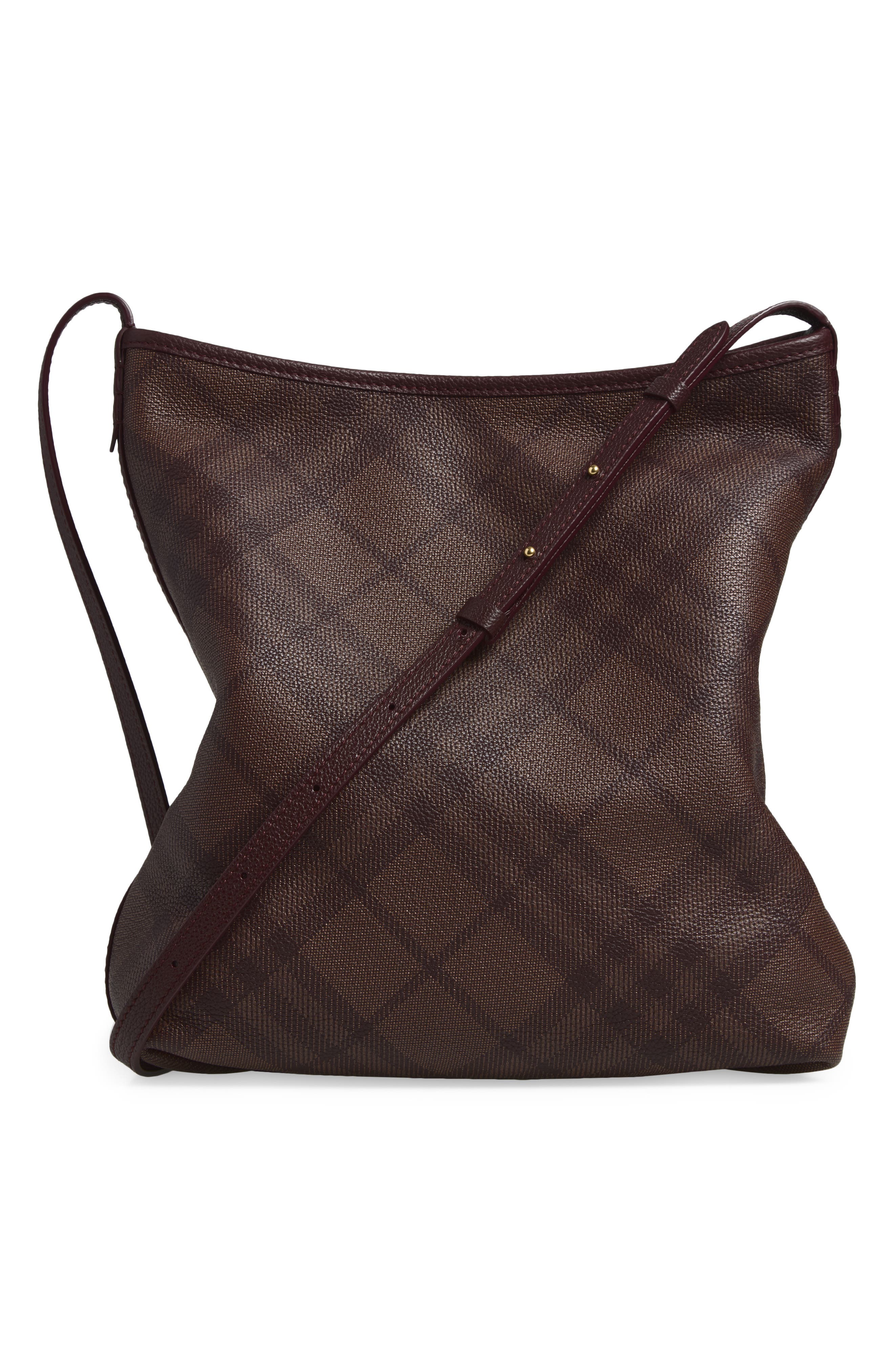 Small Highlands Check Leather Shoulder Bag, Alternate, color, VINEYARD RED