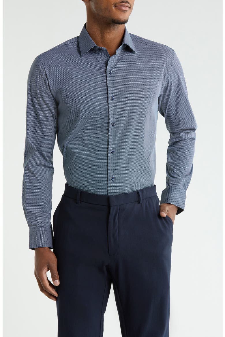 Dot Stripe Stretch Dress Shirt, Main, color, NAVY WHITE
