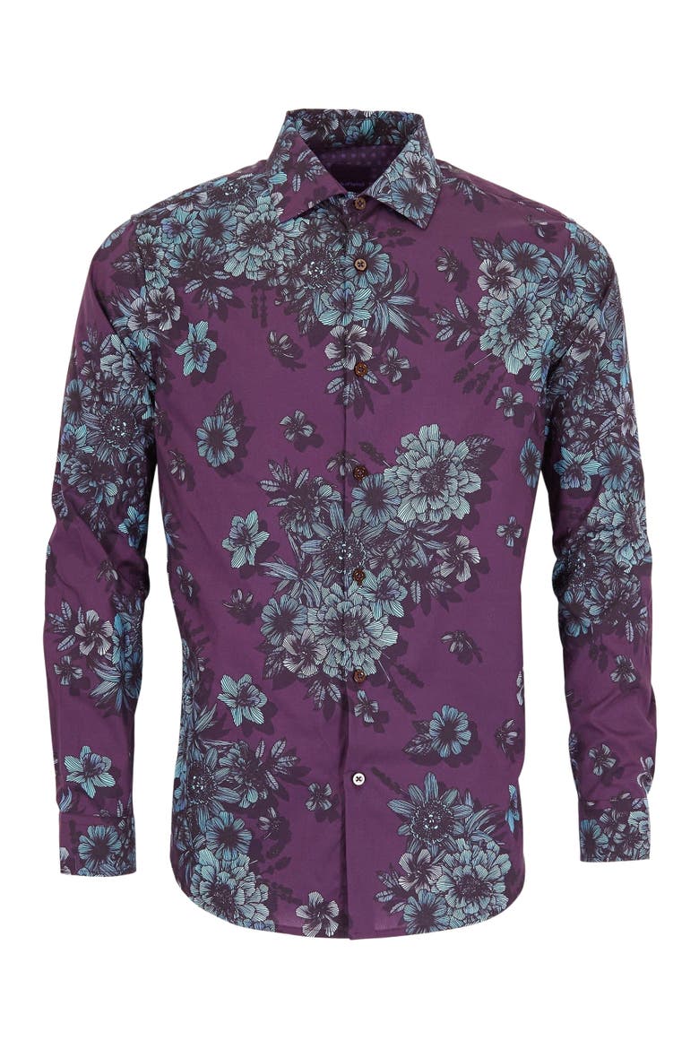 Nicoli Button-Up Shirt, Main, color, Valencia Floral Plum