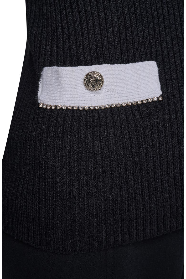 Contrast Trim Ribbed Cardigan, Alternate, color, BLACK/ SOFT WHITE