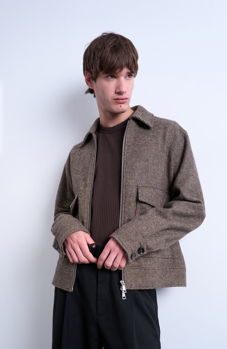 Topman Herringbone Short Jacket, Alternate, color, Brown