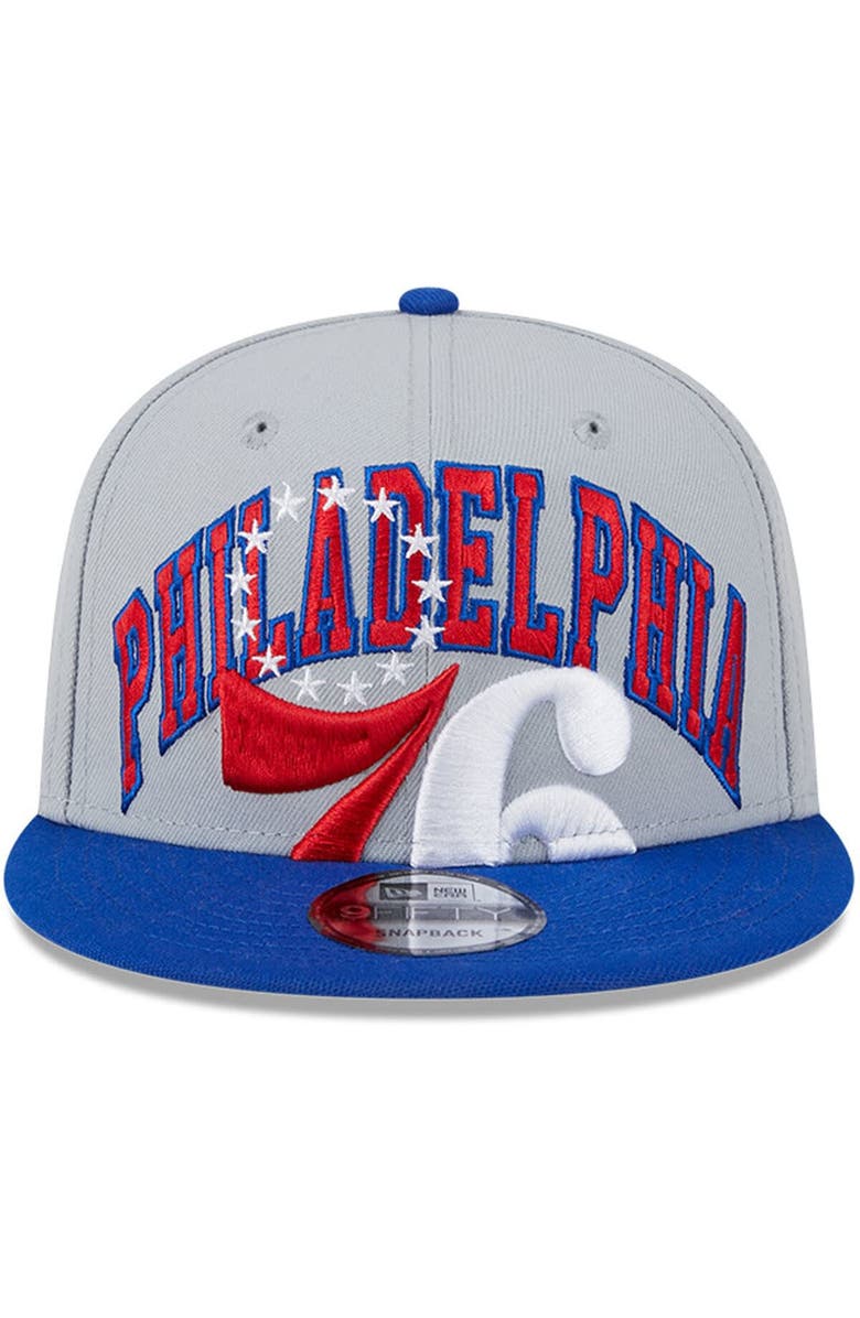 New Era Men's New Era Gray/Royal Philadelphia 76ers Tip-Off Two-Tone 9FIFTY Snapback Hat, Alternate, color, Gray