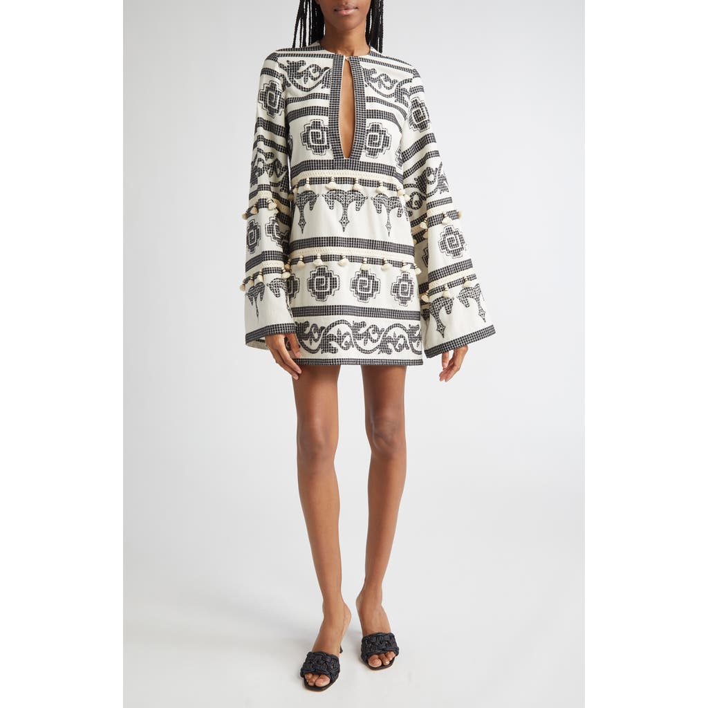 Johanna Ortiz Quetzalcalt Temple Long Sleeve Cotton Minidress In Multi