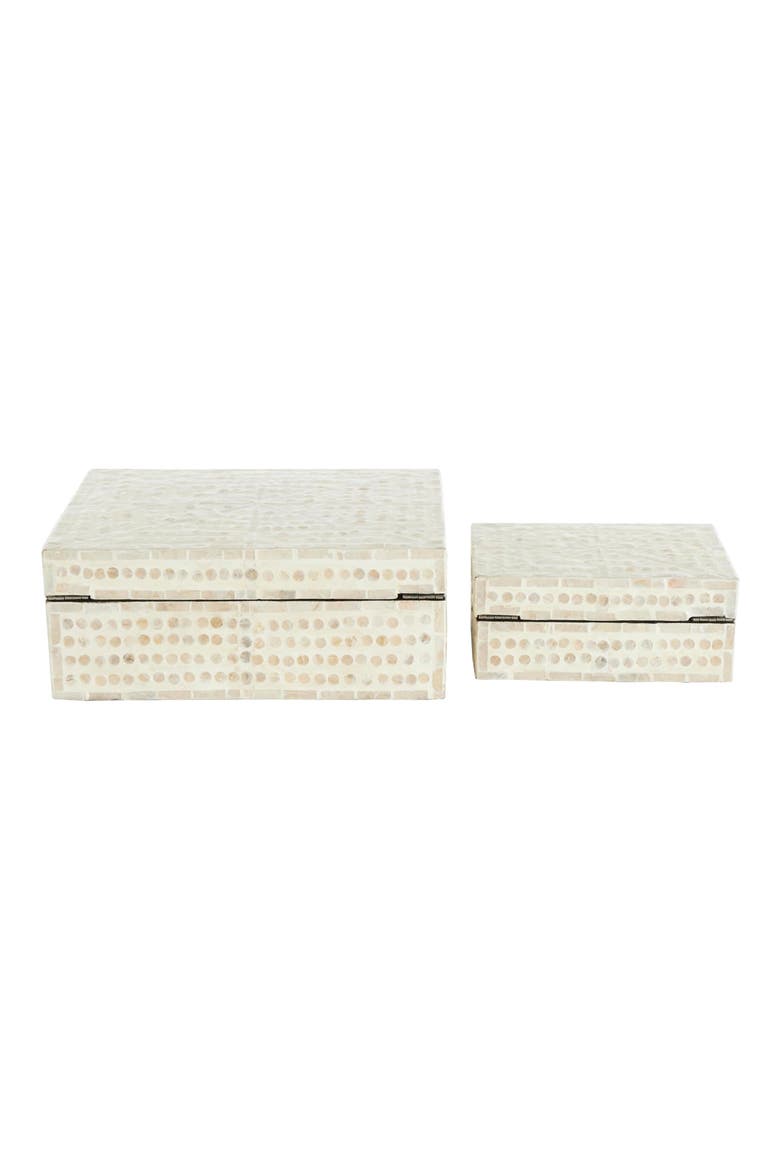 Contemporary Set of 2 Decorative Mother of Pearl Boxes, Alternate, color, CREAM